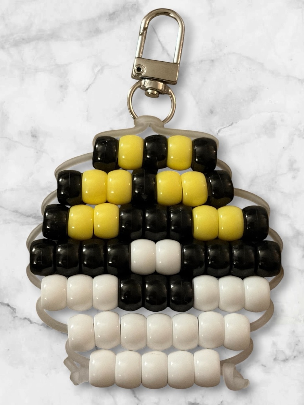 Beaded Poke Ball Keychain - Black, Yellow & White